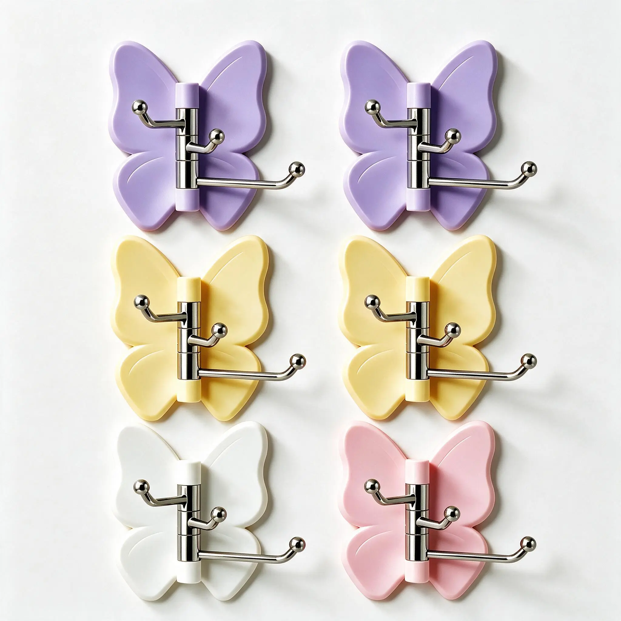 FYY 6-Pack Rotating Butterfly  Hooks - Dual Rotation, Strong Adhesive Double-Sided Wall-Mount, No-Drill Bathroom Organizing Accessory for Hand Towels, Bags, Hats, Key Hooks (Home, Bathroom Use), Bathroom Organizing Accessories