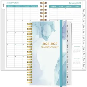 2026-2027 Monthly Planner - October 2025 - June 2027, Two Pages Per Month, 18 Monthly Calendar/Planner with Tabs,  -Wire Binding, Inner Pocket, 3.75" x 6.5", Blue Watercolor