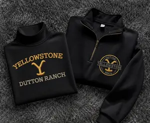 Yellowstone Dutton Ranch Embroidered Quarter Zip Sweatshirt | Western Ranch Pullover | Cowboy Aesthetic Fleece