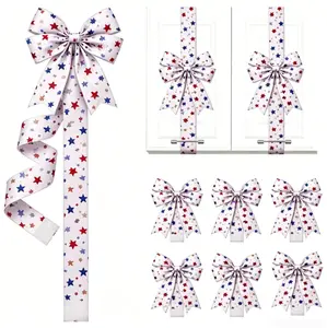4th of July Patriotic Ribbon Bow Wrap – Red White Blue Star American Flag Decor for Cabinet, Door, Kitchen & Summer Party, Memorial Day Holiday Celebration Accessory