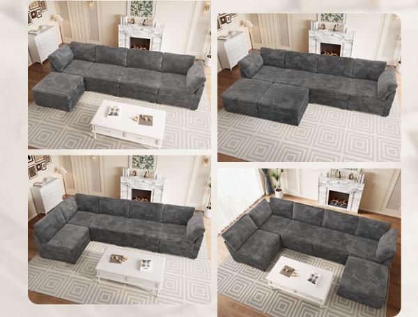 【DIY Combination】Ovios Modular Sectional Sofa, Mix and Match Pieces for Living Room, Comfy Cloud Couches with Movable Ottoman, L/U-Shaped Flexible Configuration, Plush Corduroy - 400 lbs Seat Capacity