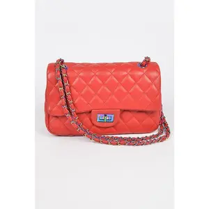 Most Wanted Handbag Red with Quilted Design, Chain Strap, and Logo Patch