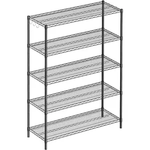 5-Shelf Adjustable Metal Shelf Wire Shelving Unit Heavy Duty Storage Rack Display Shelf for Office,Kitchen,Bedroom,Bathroom,Laundry,Pantry Basement,Garage(Black,48" L x 18" W x 72" H)