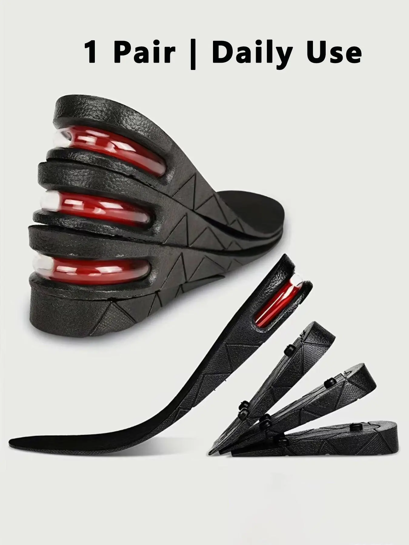 1 Pair 4-Layer Height Increase Full Insoles, 3 Adjustable Heights, Air Cushion Shock Absorption, Heightening Insoles, Height Booster Insoles, Height Increasing Shock Absorbing Insoles, Cushioned Insoles