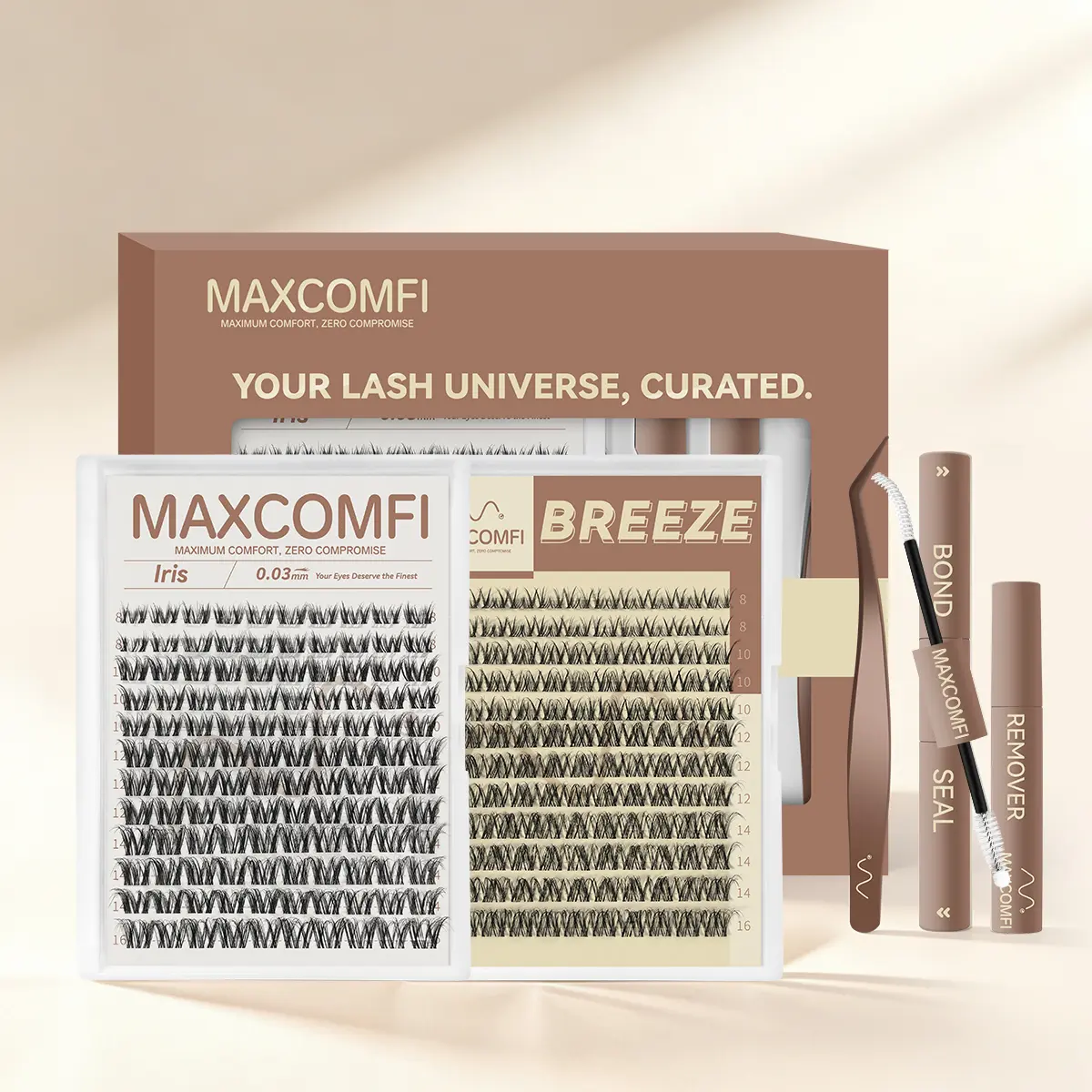 MaxComfi Eyelashes Clusters, IRIS VIVI GLOSA Super Soft DIY False Lashes with a 0.03mm Thin Band - Waterproof and Long-Lasting for a Natural Voluminous Look, Cluster Lashes