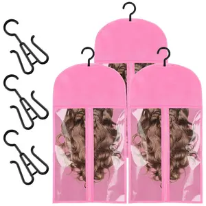 Portable Wig Storage Bag Set, 3-Piece Hanging Rack, Transparent Dustproof Pouch, Suitable for Multiple Wigs, Home Hair Salon Travel Use