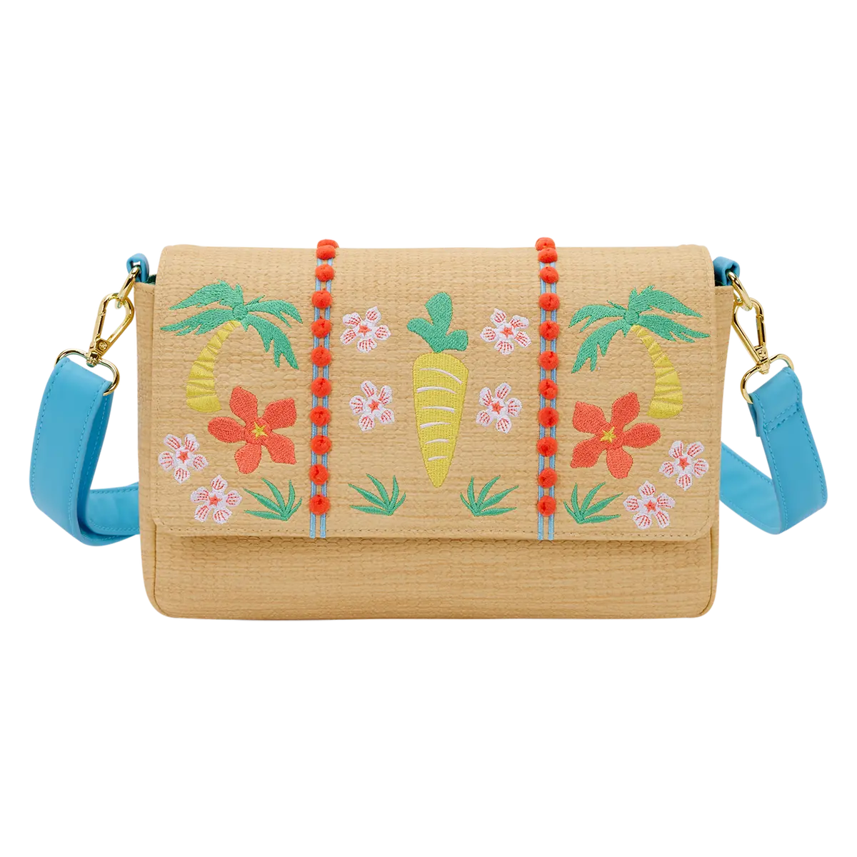 Loungefly Disney Zootopia 2 Woven Embroidered Crossbody, Casual Shoulder Bag with Character Charms and a Pom-Pom Accent, One Size, Polyurethane