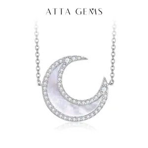 ATTAGEMS Classic D VVS1 Color Lab-Created Moissanite Crescent Moon Pendant Necklace for Women Men Unisex Daily Wear Sterling Silver Engagement Anniversary Birthday Travel Wedding Party Gift N050