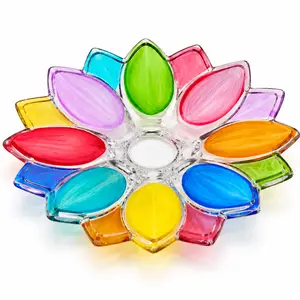 Colorful Glass Fruit Plate Set (1-2 Pcs) - Small Flower-Design Kitchen Tableware, Decorative Serving Dish for Fruit, Tea, Candy & Coffee Table Home Decor