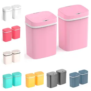Ninestars 2 Pack Combo 3.2 Gallon / 12 Liter Bedroom or Bathroom Automatic Touchless Infrared Motion Sensor Trash Can, 3 Gal 12 L, ABS Plastic Small Garbage Bin