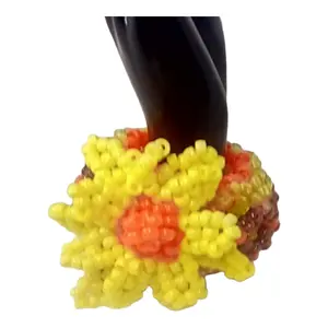 Yellow Flower On 3d Kandi Cuff- Rootbeer Sparkle and Orange Sparkle Beads-EDC Flowers Ready to Rave Daisy