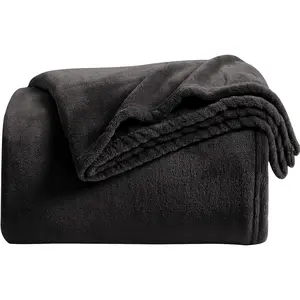 Soft Throw Blanket Flannel Fleece Throw Size Black Microfiber Lightweight Blanket All Season Use