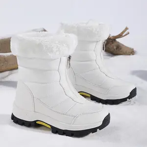 Womens Snow Boots Zipper Up Non Slip Climbing Travel Outdoor Mid Calf Boots Winter Outdoor Thick Insulation Cotton Rural Tourism Skiing Shoes