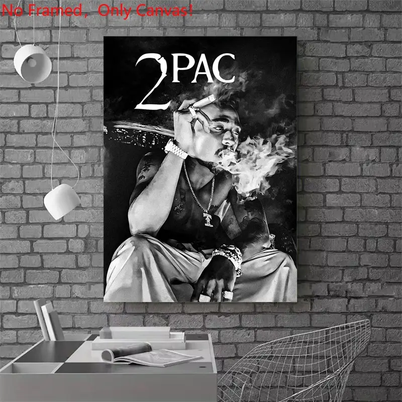 1 piece/set frameless canvas painting print poster, Photo, Popular hip-hop culture Characters Artistic realism art, 2Pac Portrait, gift for Rap Music loves, home decor Decoration, Decorative Wall Art