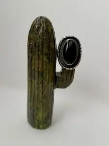 Large Onyx Ring - Artist Chimney Butte- Size 9 -Native Handmade -Sterling Silver