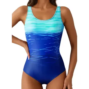 Summer target bathing suits Womens Color Block Print One Piece Swimsuits Athletic Training Swimwear Bathing Suits
