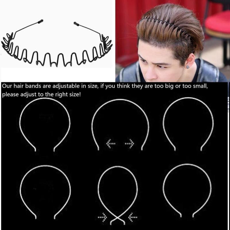 Metal Headbands, 2 Pack Fashion Unisex Black Hairband Spring Wave Non Slip Sports Headwear Hair Hoop Hair Accessories (2 Pack)