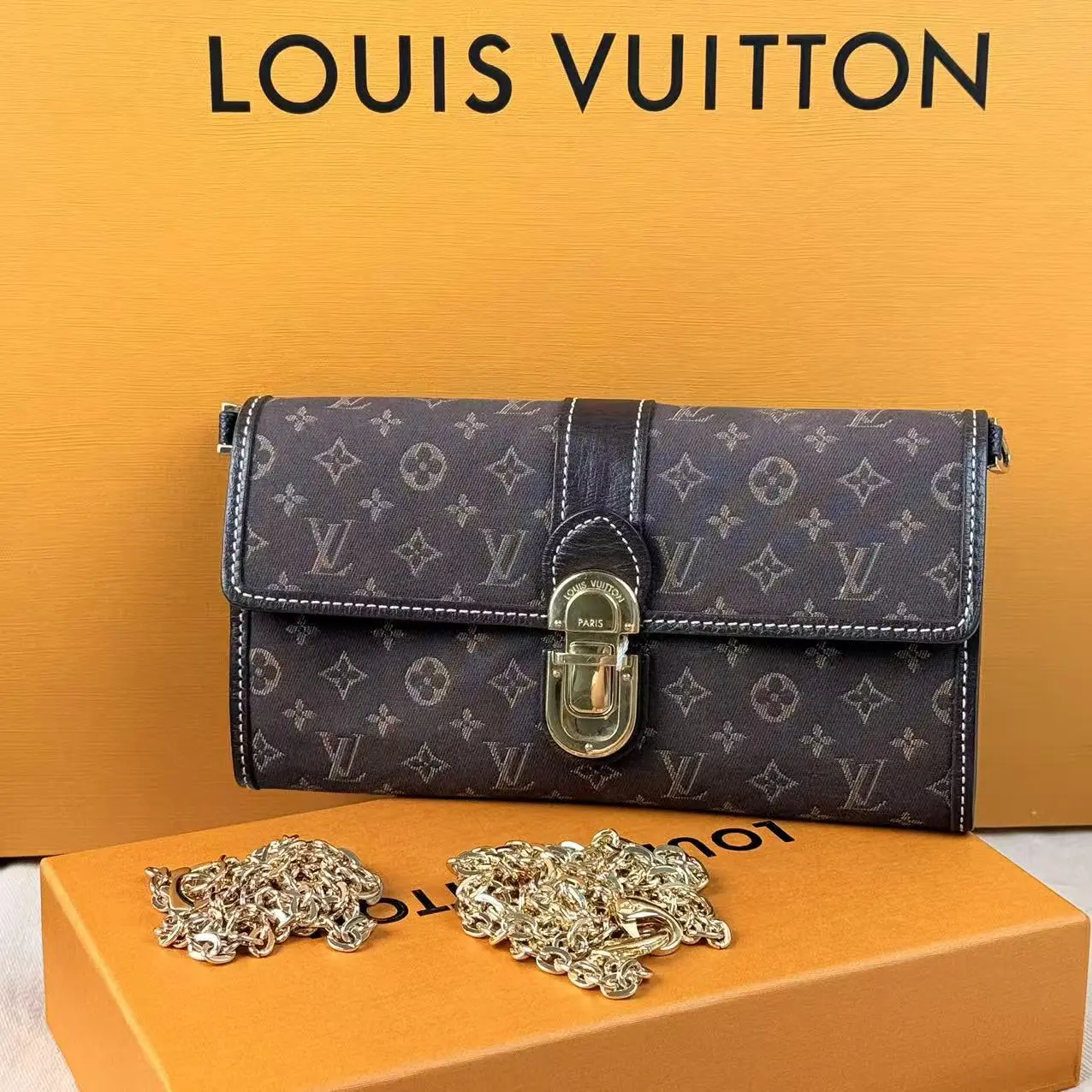 Pre-owned Louis Vuitton Pre‑owned Monogram Denim Canvas Chain Crossbody WOC Bag