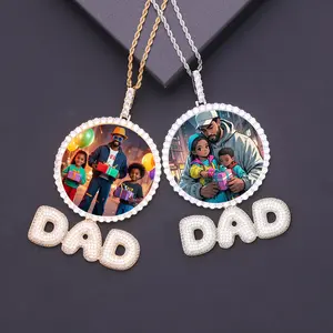 Customized Hip Hop Photo Pendant Personalized XL Round DAD Father's Day Gift Necklace