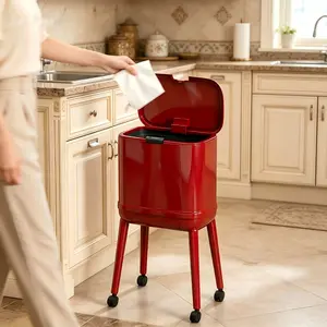 No-bend (26.8 Inches) Large Capacity Kitchen Trash Can with Base and Universal Casters for Easy Movement, Push-Type Flip Lid Prevents Hands from Contacting Dirt, Household Garbage Bin Suitable for Multiple Scenarios Such as Kitchen, Living Room and More