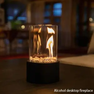 1 set of alcohol fireplace+fire extinguisher, portable real fire fireplace, outdoor fireplace, mini fireplace, indoor metal fireplace, round glass fireplace with stone, can be decorated for heating, bar atmosphere light, two colors to choose from