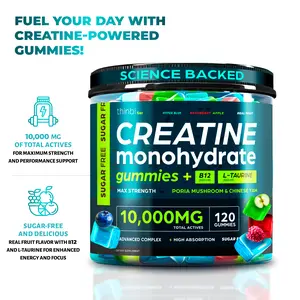Thinbi Creatine Monohydrate Gummies 10000mg with L-Taurine & Vitamin B12 120 Sugar-Free Gummies for Muscle Strength & Energy Boost