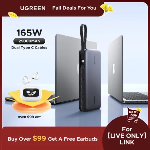 【LIVE ONLY】UGREEN 25000mAh PD145W PowerBank, 20000mAh PD100W Powerbank Fast Charging with Type C Cable for iPhone 17 16 Pro Max Chargeable Smartphone Accessories-Deals for You,TikTokShopHolidayHaul,TikTokShopCyberMonday, Mobile, Extended Capacity Battery,