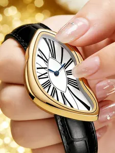 Women's Quartz Watch Classic Melted Twisted Creative Design, Roman Numeral Dial, PU Leather Strap, Vintage Style, Mother's Day Gift, Stylish Watch
