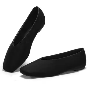 Coutgo Womens Ballet Flats Comfortable Closed Square Toe Flats Slip On Suede Work Dress Shoes