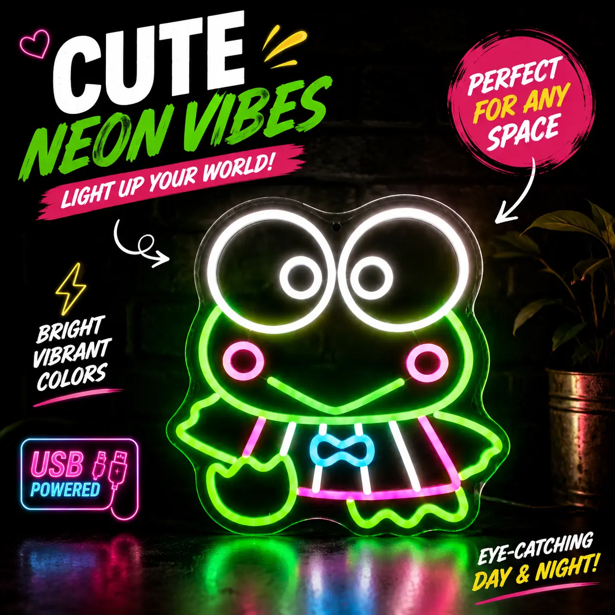Cute Green Frog Neon Sign, USB Powered LED Frog Wall Light, Kawaii Animal Neon Decor for Bedroom, Dorm Room, Gaming Room, Vanity Corner, Party Backdrop, Cute Gift for Room Decor Lovers