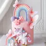 LaVenty 8-Piece Plastic Rainbow Stripe Whimsical Pony Figurine Cake & Cupcake Toppers Set, Cake Decorating Supplies for Girls' Party Birthday Ideas, Indoor Festive Decor Add-Ons