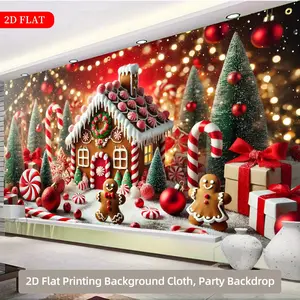 Christmas Gingerbread House Candies Scene Background Banners Vibrant Colorful Large Size Ideal for Birthday Parties Theme Parties Home Decorations Indoor Outdoor Lightweight Ornaments party background