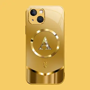 Suitable for [iPhone 15 Plus] high-end MagSafe phone case🥰，Luxury Gold 26 Initial phone Case Bling Monogram 952
