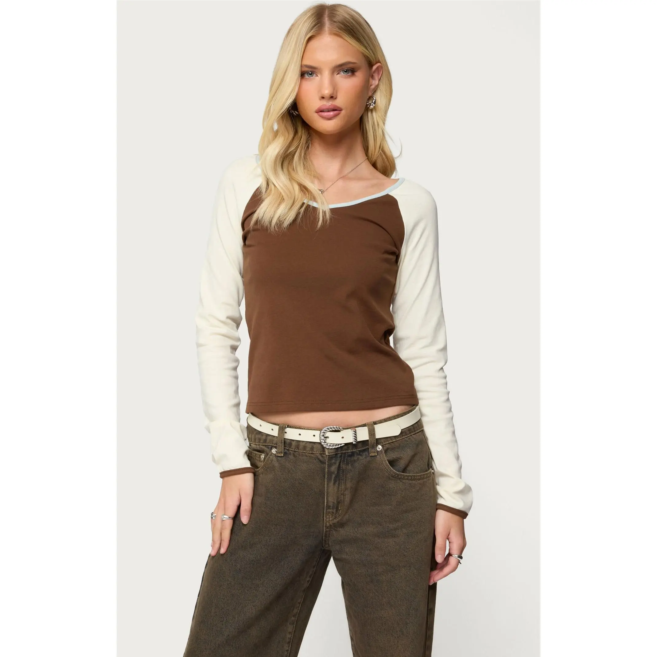 Edikted Women's Ronie Contrast Raglan Long Sleeve Top