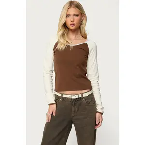 Edikted Women's Ronie Contrast Raglan Long Sleeve Top