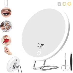 LED Lighted Magnifying Mirror, 30X Lighted Magnifying Makeup Mirror, Travel Makeup Mirror with Magnification, Compact Handheld Makeup Mirror, Adjustable Lighted Mirror, Rechargeable Lighted Pocket Makeup Mirror Gift for Men Women