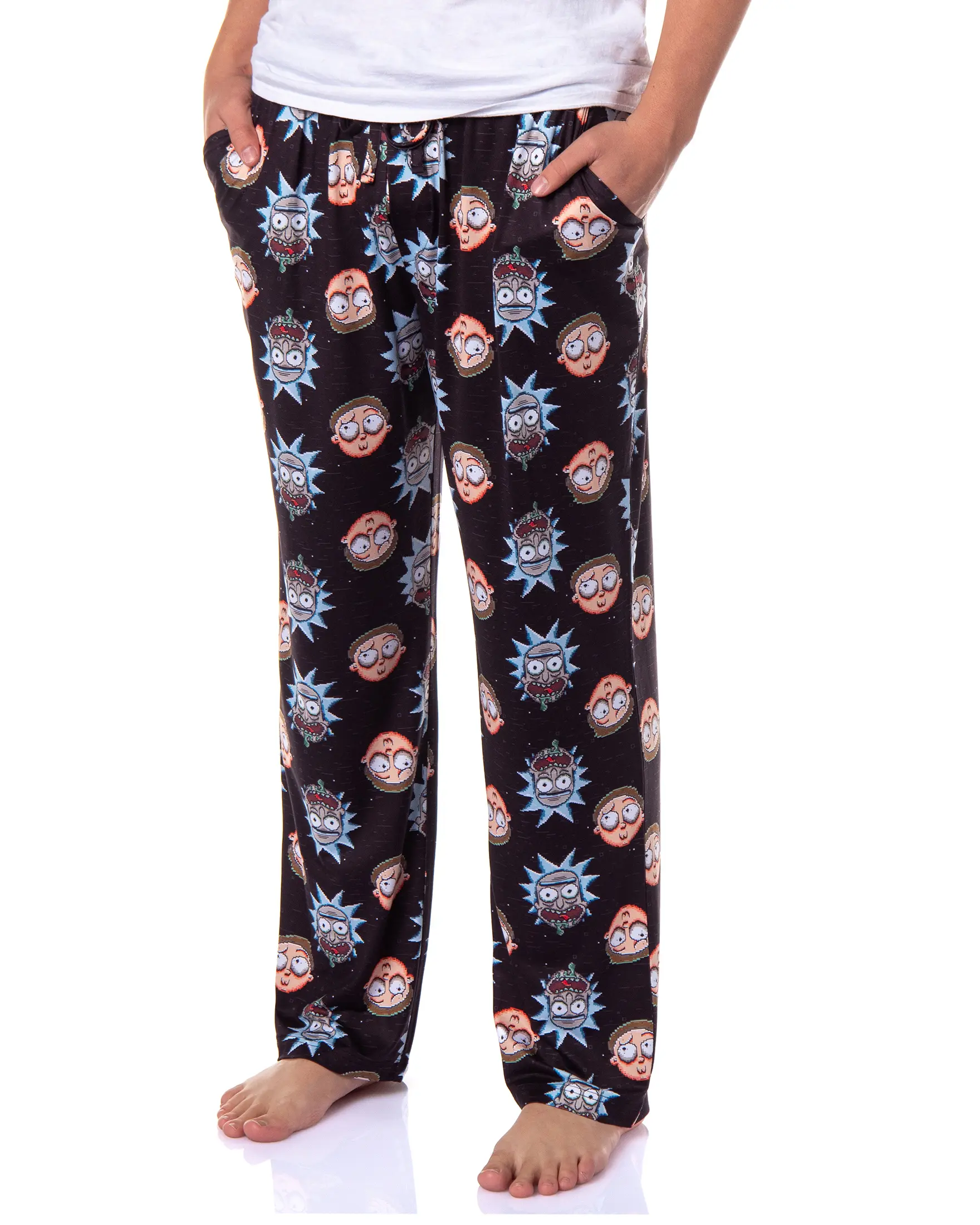 Rick and Morty Pajamas Men's Pixel Face Print Sleep Pajama Pants For Adults Lounge Bottoms, Spandex, Apparel
