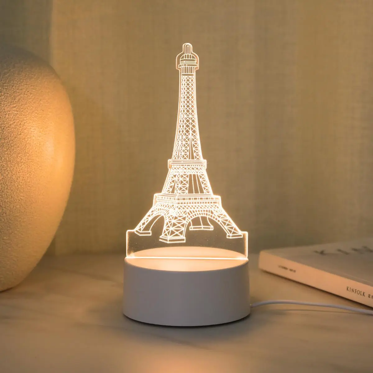 Eiffel Tower Shaped Night Light, USB Powered 3D Vision LED Light, Creative Decorative Light, Home Decor Light for Bedroom, Living Room, Dining Room, Study, Bedroom Led Lights, Decorative Lighting