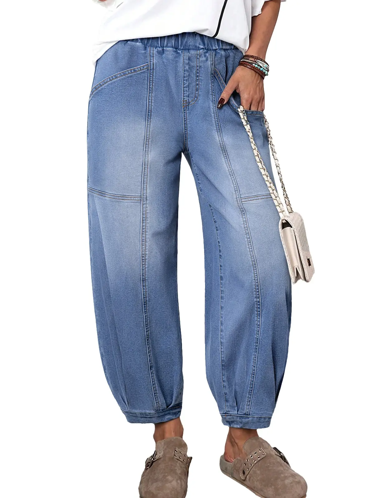 Sidefeel Barrel Jeans for Women Trendy Wide Leg High Waisted Cropped Baggy Relax Fit Stretch Pocketed Denim Ankle DealsForYouDays summerwins WeeklyDeals Summer Outfit