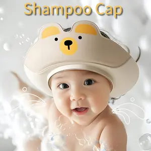 Baby PP+tpe Hair Cap, Care, Shower Caps, Bath, Cartoon Bear Pattern, Three-Layer Waterproof, Soft and Comfortable, Adjustable Size, Not for Babies Under 1 Year