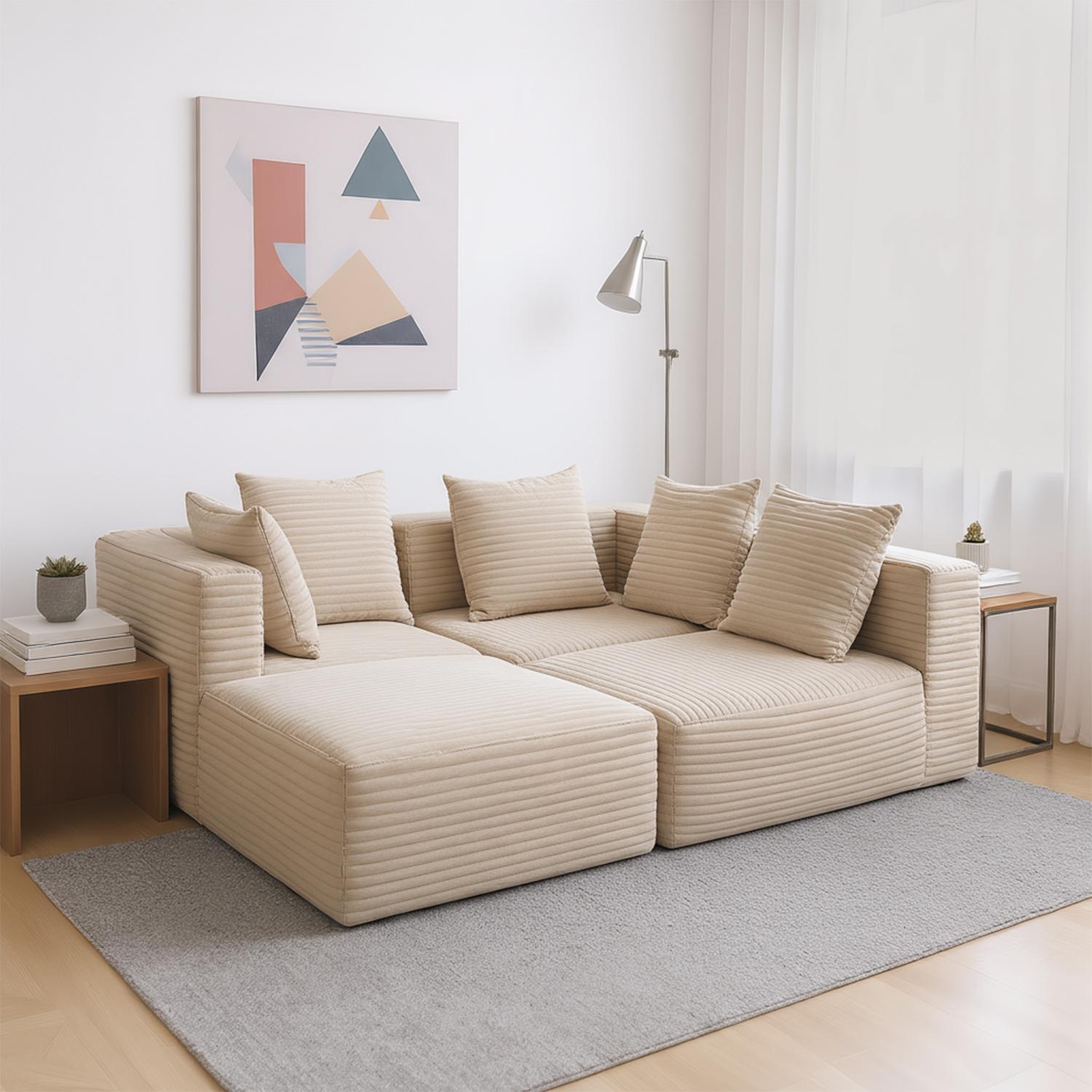 Spaco 4 Seat Modular Compression Sofa, Memory Foam Upholstered Couch, Foldable Sleeper Sofa With Pillow, Comfy Floor Lounge For Living Room Bedroom