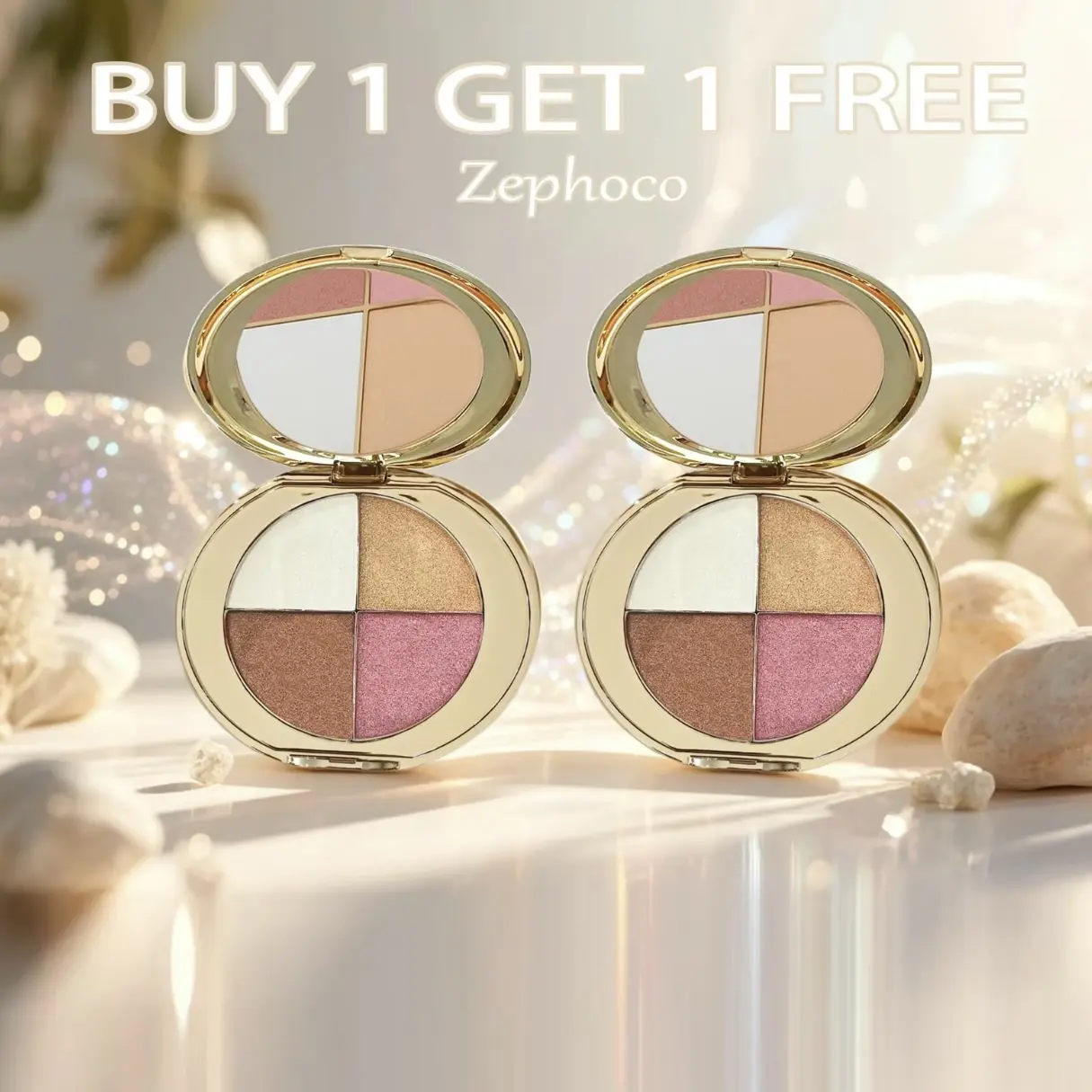 Buy 1 Get 1 Free cheek palette - eyeshadow and highlighter makeup Shimmer bedazzled beauty, Cosmetic, Radiance, Glow,2 In 1 Highlighting Eye And Cheek Palette; Highlight Eyeshadow And Blush Palette; Brightens Skin Tone soft color fine powder