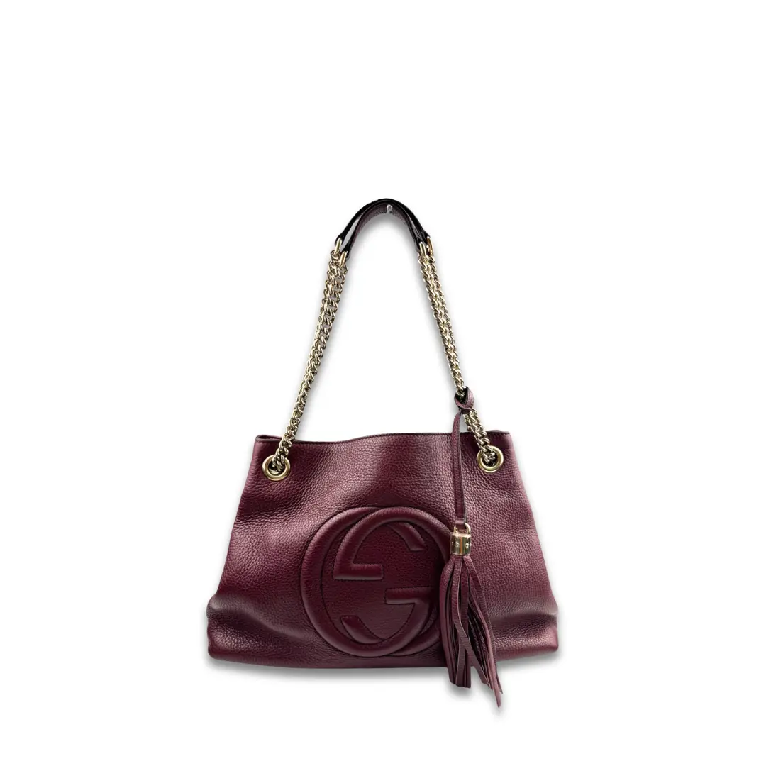 Pre-owned GUCCI Leather Tote Bags Metallic Purple Soho Chain Tote