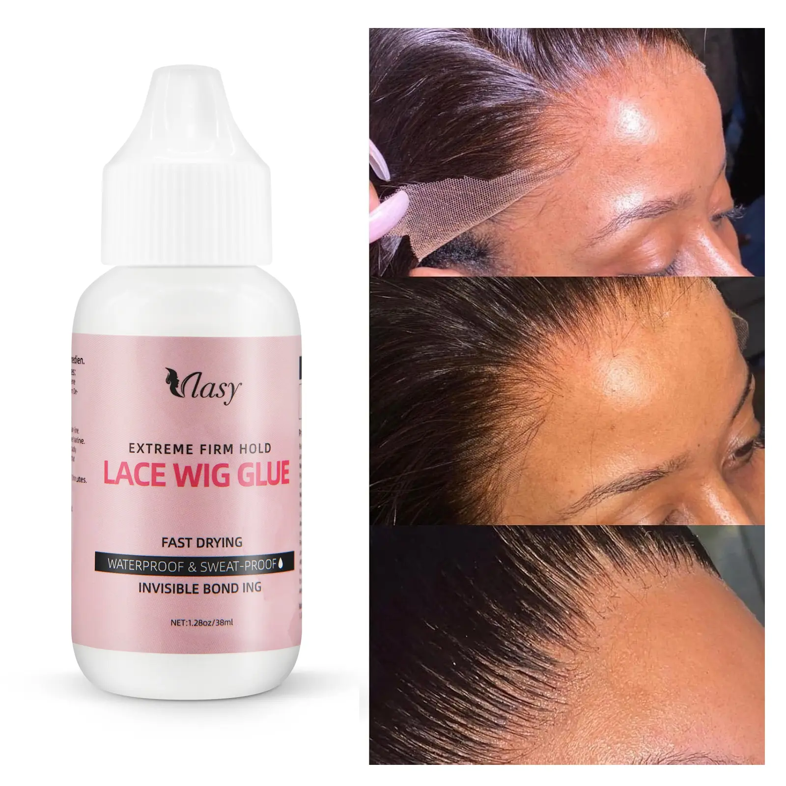 Vlasy Strong Hold Lace Glue for Wearing Lace Wigs Waterproof Liquid Glue 1.3 Ounce Easy Apply & Remove Curly Hair Human Hair Extensions Lace Wig Adhesive Hairline