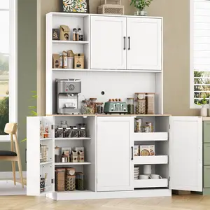 Loomie 71" Tall Kitchen Pantry Cabinet, Storage Cabinets with Hutch & Door Shelves & Microwave Coffee Stand and 3 Pull-out Drawers, Pantry Organizer for Kitchen