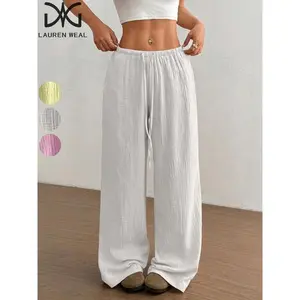 Women's Solid Drawstring Waist Pants, Casual Wide Leg  Trousers for Daily Wear, Ladies Bottoms for All Seasons
