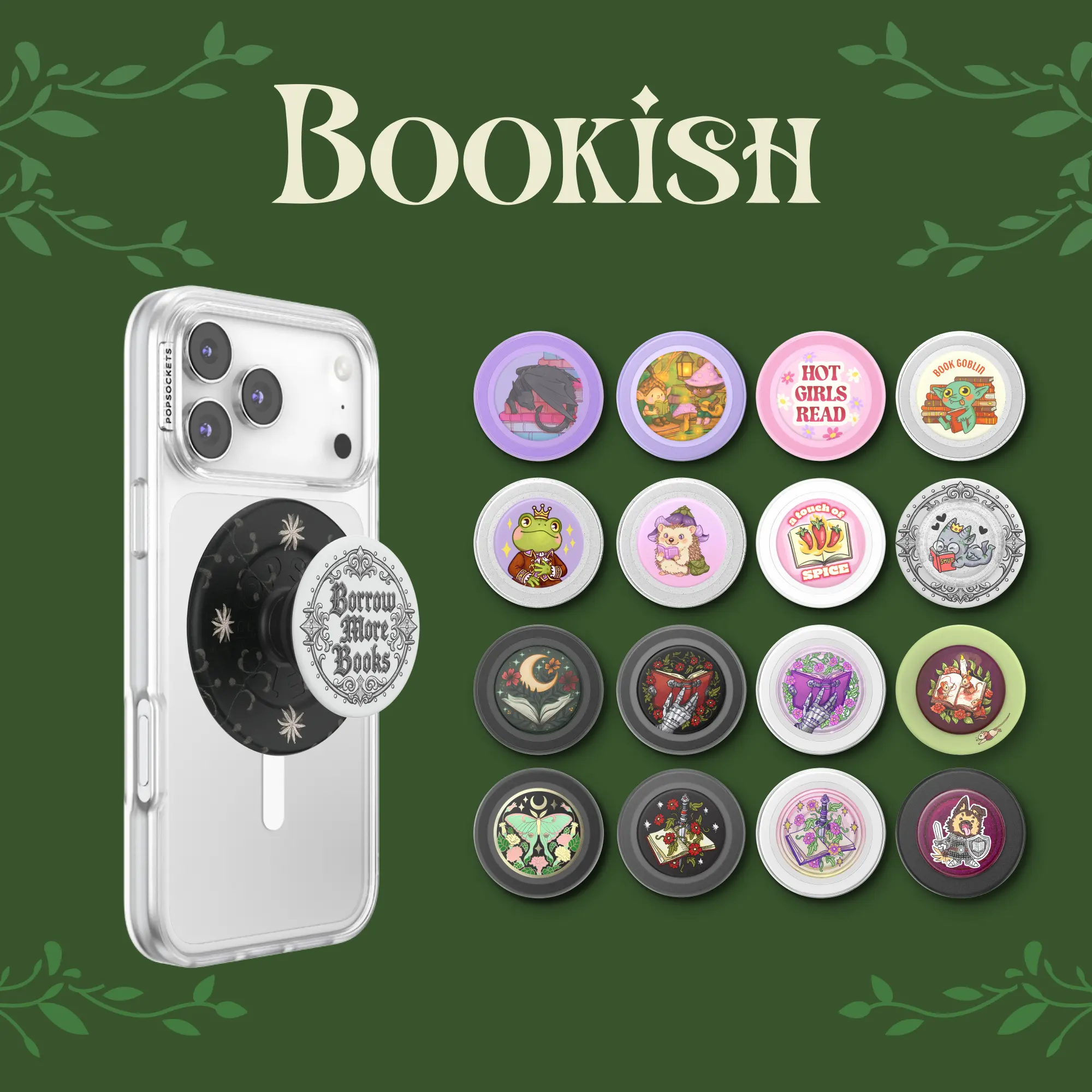 PopSockets Bookish Series MagSafe PopGrip - Wireless Charging Stand, Magnetic Holder, Cell Phone Stand, 1-Hand Steady Hold, Hands-Free Video Watching, Phone Accessories Compatible with All PopMounts Sold Today