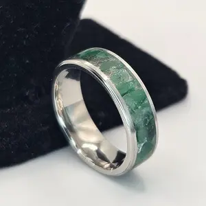 Natural Crystal Ring Rock African Jade Stainless Steel Ring Sizes 4.5-12 Widths 8mm 6mm 2mm Spiritual Properties Heart Chakra Enhances Relationships Crystal Rings