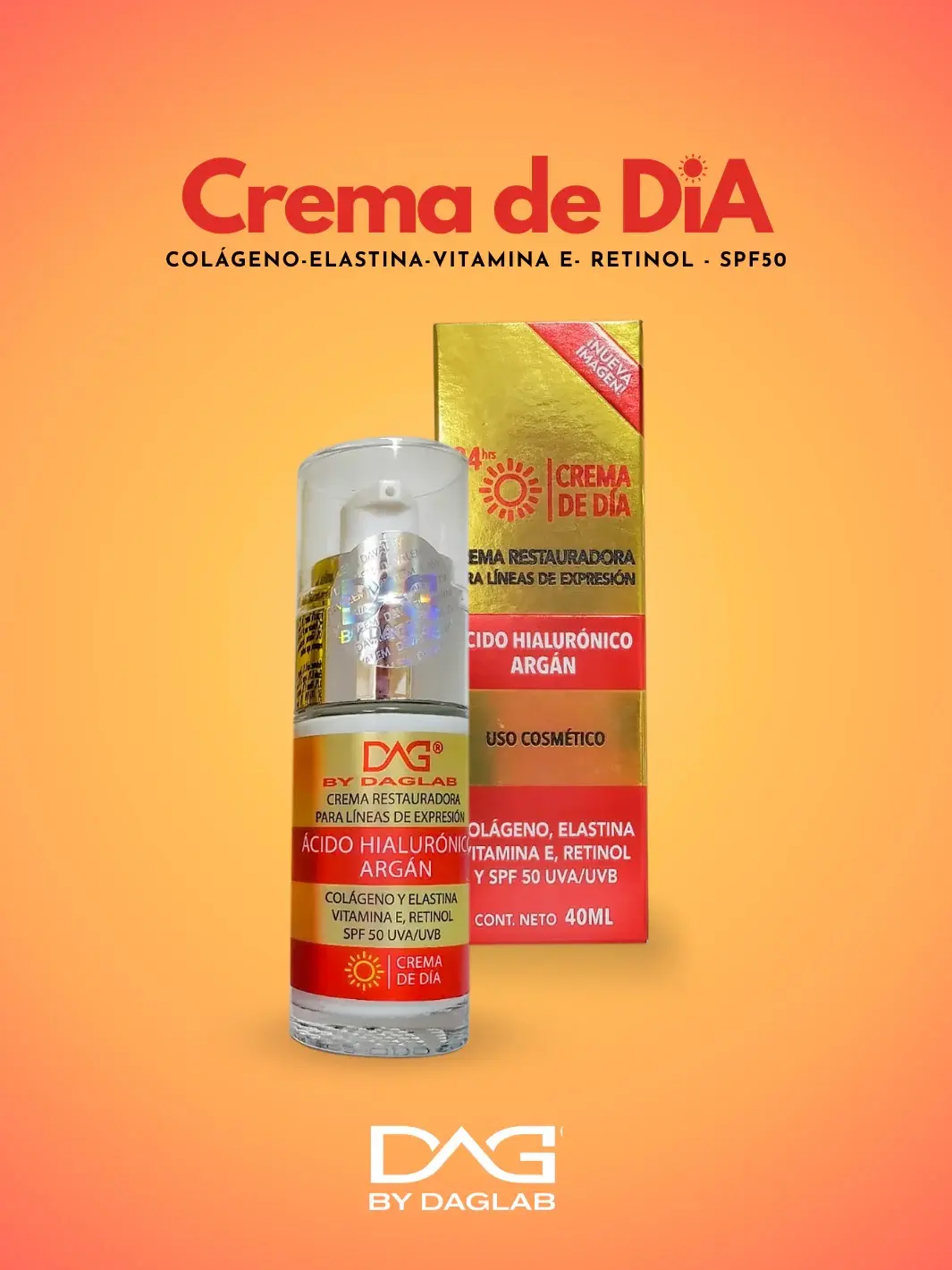 DAG LAB Dag Day Moisturizer SPF 50 UVA/UVB with Hyaluronic Acid Retinol & Collagen Lightweight Daily Skincare for All Skin Types Anti-Aging Face Hydrate Soothing (RED)