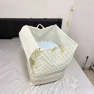 Bohemian Style Foldable Storage Box with Handle, Multifunctional Storage Bin, Non-Woven Fabric Multi-Purpose Organizer for Clothes Blankets Bedding, Bedroom Closet Use